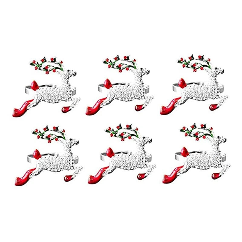 

Silver Christmas Xmas Reindeer Napkin Rings,6 PCS Serviette Buckles Holder for Thanksgiving,Christmas Dinner Parties