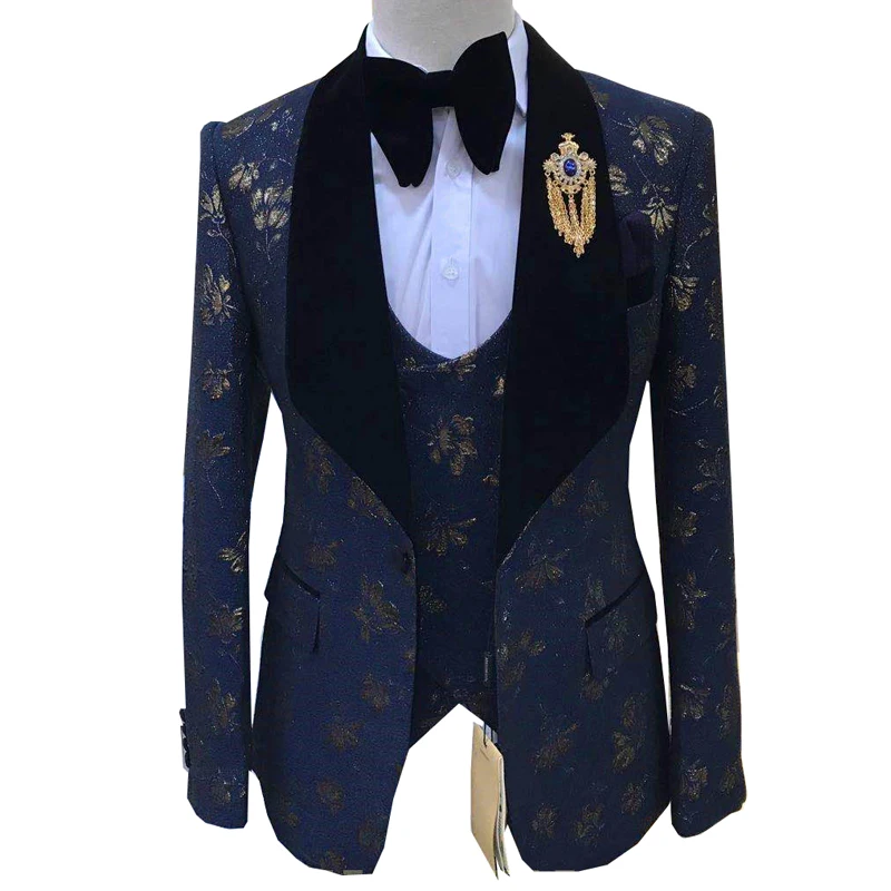 2023 Latest Design British Style Printing Men's Suit Casual Single-Breasted Boutique  Wedding Prom Tuxedo Groom Dress