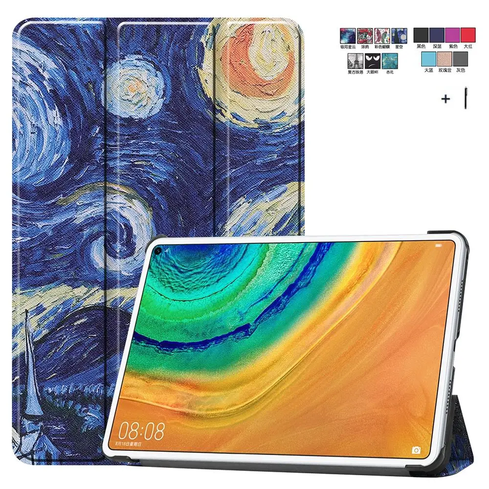 Кожаный чехол-книжка с принтом для Huawei MatePad Pro 10 8 дюймов Тонкий чехол-подставка +