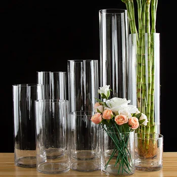 

Simple Straight Transparent Glass Vase Hydroponic Flower Implement Plant Vase Home Decoration Tabletop Vase Wedding Decoration
