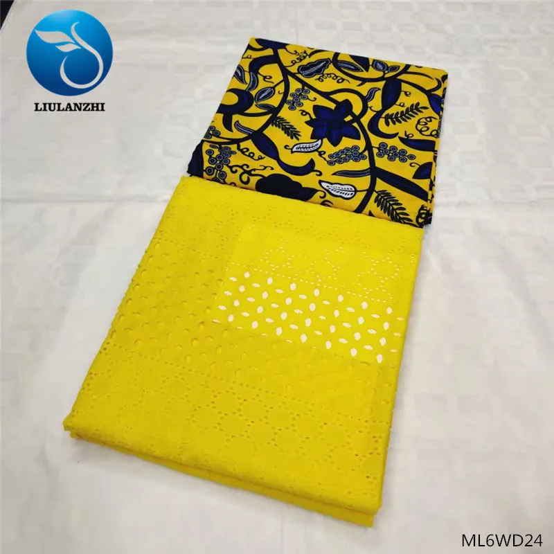 ML6WD24 LIULANZHI африканская кружевная ткань дизайн воск Африканский 3 ярдов+ 2 ярдов хлопок сухие Кружева Французский Африканский комплект тканей ML6WD - Цвет: ML6WD24