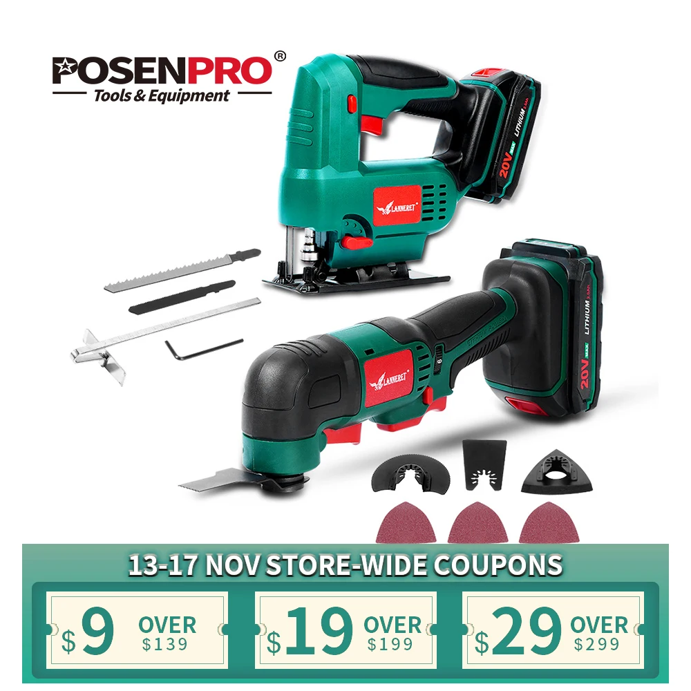 Jig Saw Oscillating Tool 20V Li-ion Kit 2.0Ah Battery Multi-Tool Variable Speed Cordless Electric Trimmer Saw Renovation Tool afbeelding