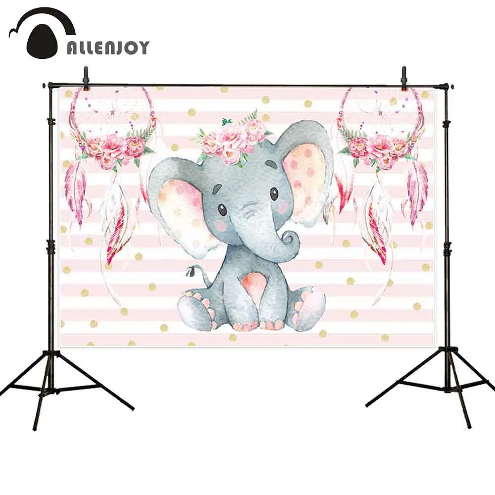 

Allenjoy Birthday Party Background Elephants Flowers Wind Chimes Wreath Stripe Photobooth Backdrops Baby Shower Photo Zone Decor