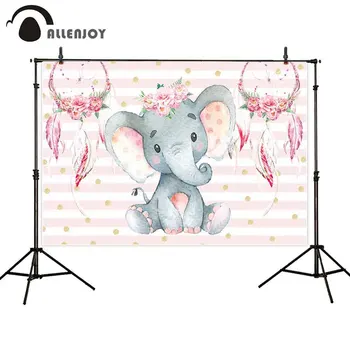 

Allenjoy Birthday Photozone Elephants Flowers Wind Chimes Wreath Stripe Backdrop Curtain Baby Shower Celebration Party Banners