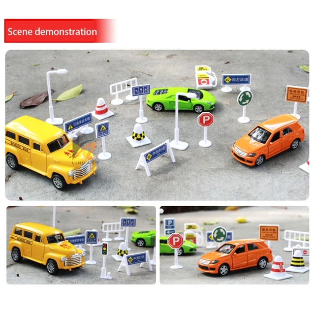 56 pcs/ set of children DIY model scene toy sign road sign traffic sign 2