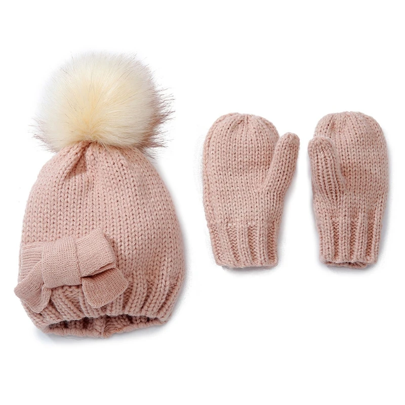 

Kids Warm Knit Hat Gloves Set Children Cold Weather Cap Beanie Winter Mitten Gifts
