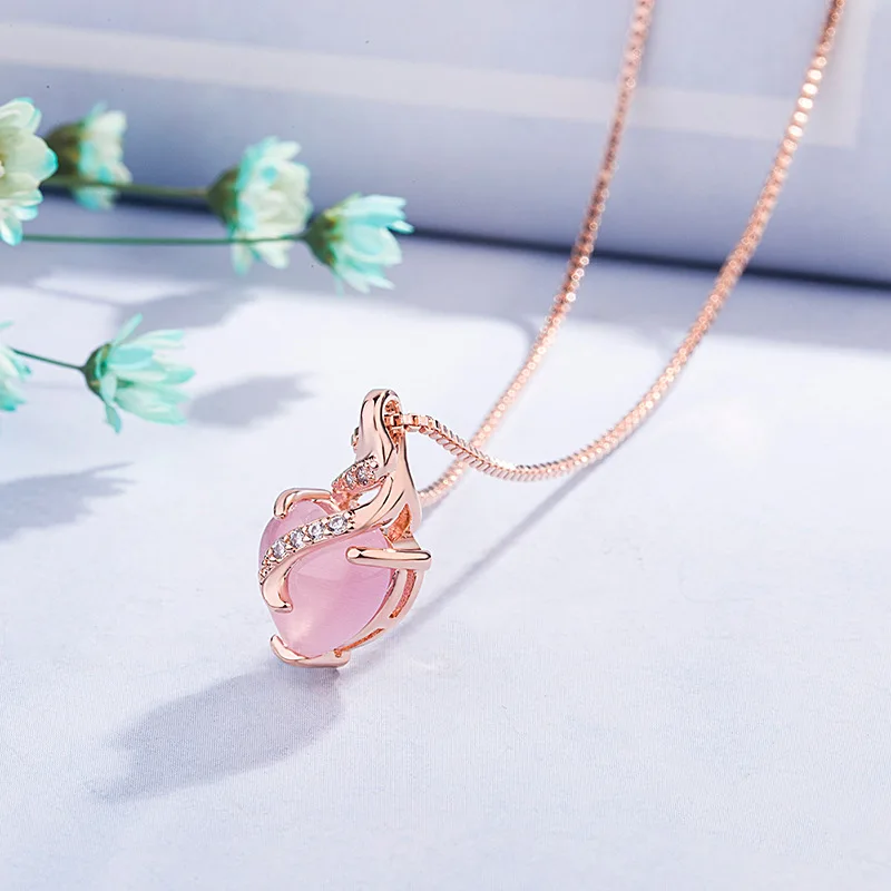 Bague Ringen темперамент в форме сердца драгоценный камень кулон серебро 925 ювелирные изделия Росс кварц ожерелье для женщин розовое золото цвет Свадьба