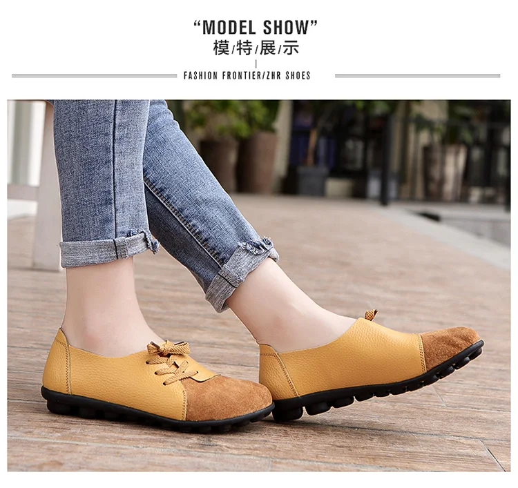 New Women Shoes 2021 Spring Genuine Leather Moccasins Flats Shoes Woman Lace-Up Casual Ladies Driving Shoes Plus Size 35-44