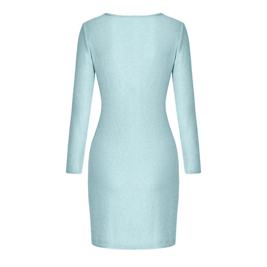 Сексуальное женское мини-платье vestidos модное облегающее платье с v-образным вырезом и блестками sukienki вечерние мини платья с длинными рукавами sukienka# C9