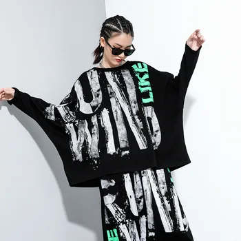 

Women Oversize Bat Long Sleeve Loose Trendy T Shirt Female Streetwear Gothic HipHop Punk Print Tees Shirts Plus Size Tshirt Tops