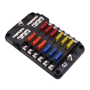 

12V 32V Plastic Cover Fuse Box Holder M5 Stud With LED Indicator Light 6 Ways 12 Ways Blade for Auto Car Boat Marine Trike