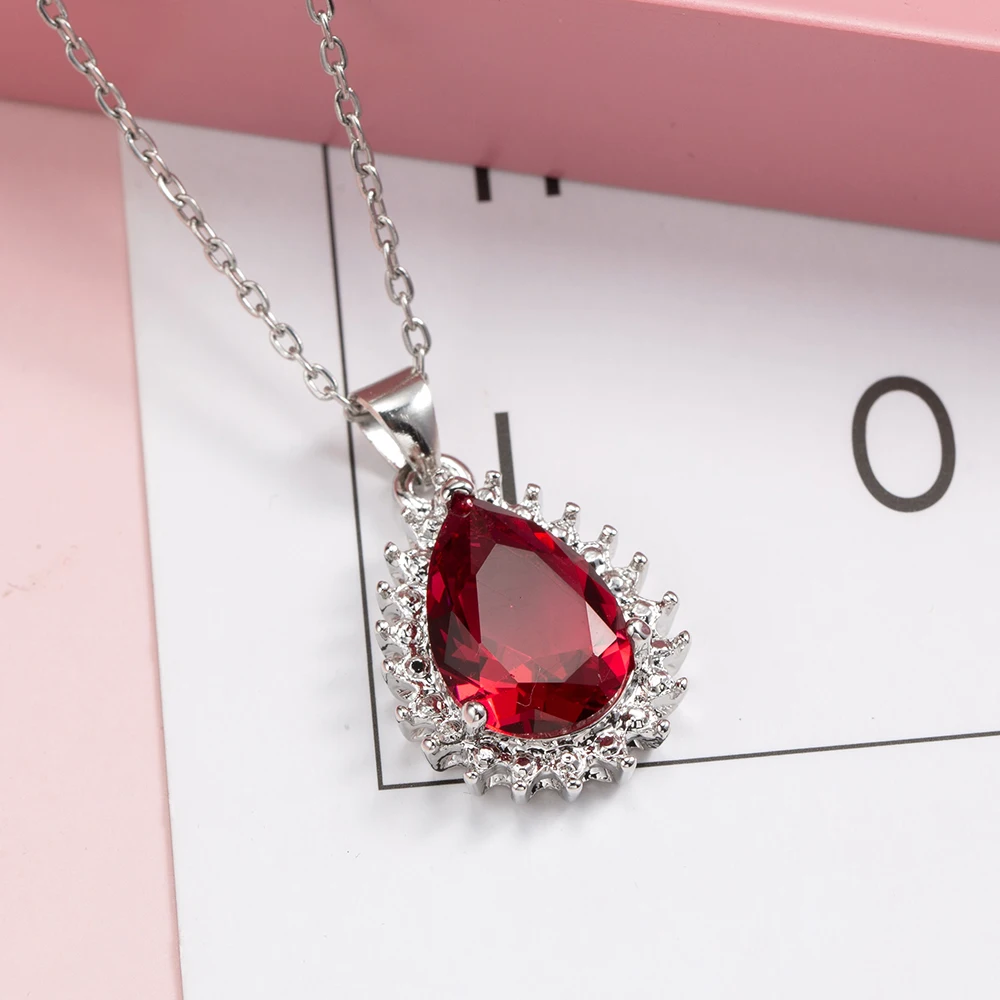 Колье с подвеской для женщин синее прямоугольное эллипс зеленая капля воды