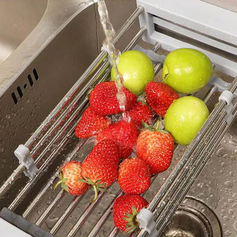 

Stainless Steel Adjustable Dish Drying Rack Telescopic Filter Basket Kitchen Sink Drainage Storage Rack Kitchen Organizer