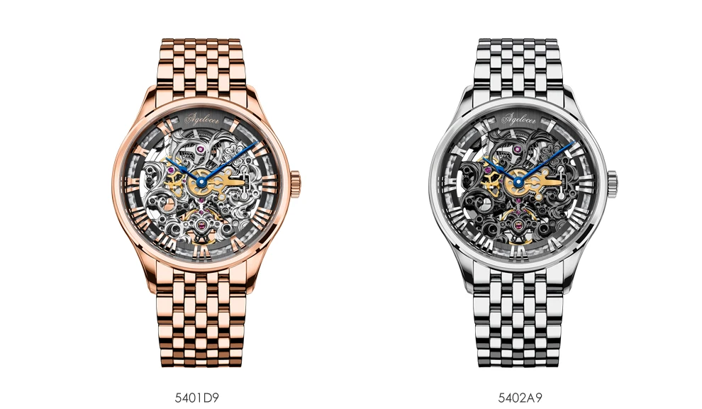 AGELOCER часы со скелетом, прозрачные часы с римским номером, мужские роскошные брендовые механические мужские часы 40 мм, часы в стиле стимпанк, наручные часы