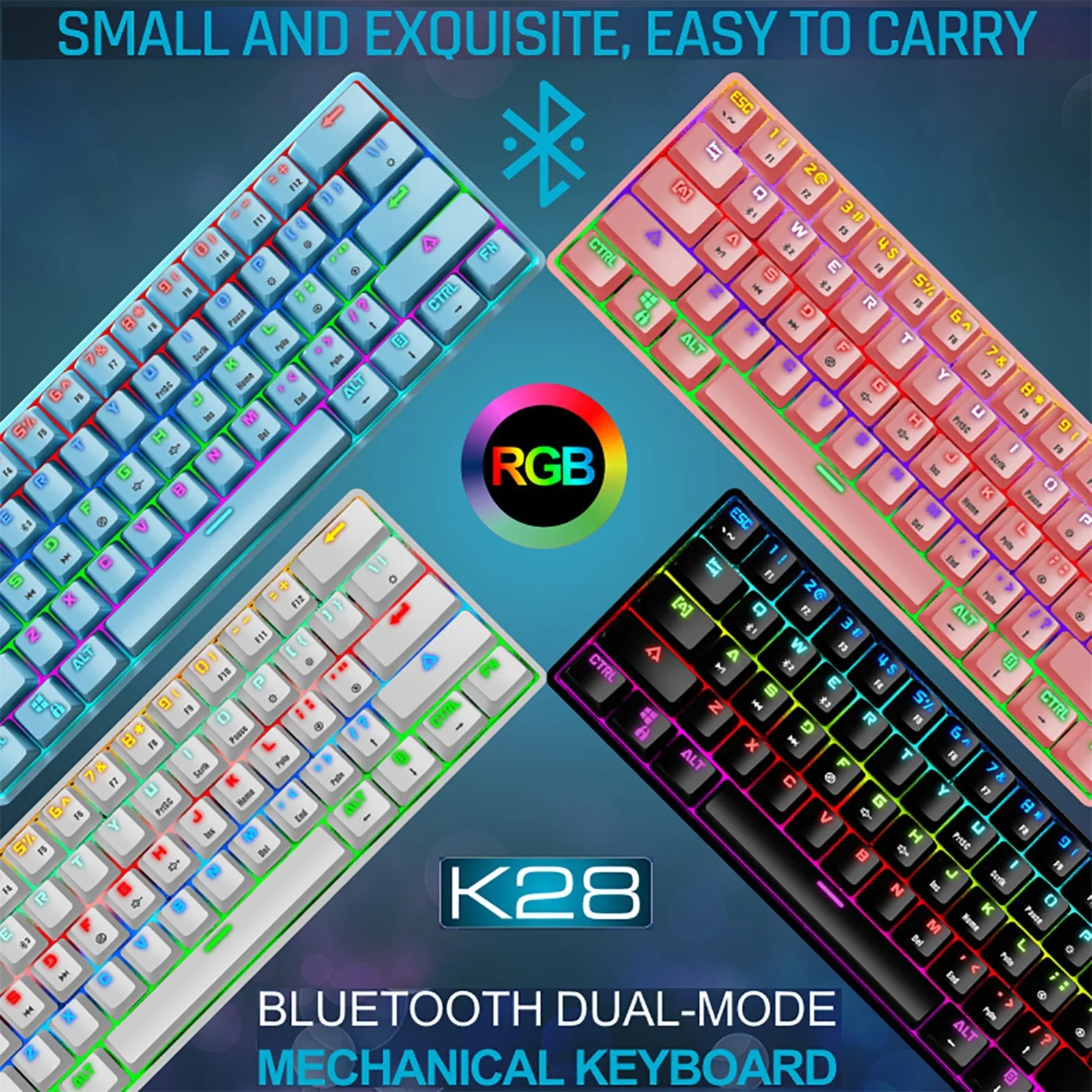 Клавиатура K28 механическая беспроводная bluetooth 61 клавиша Двухрежимная