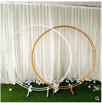 

New wedding props iron circle background flower arch ceiling double ring outdoor wedding arrangement double pole circle