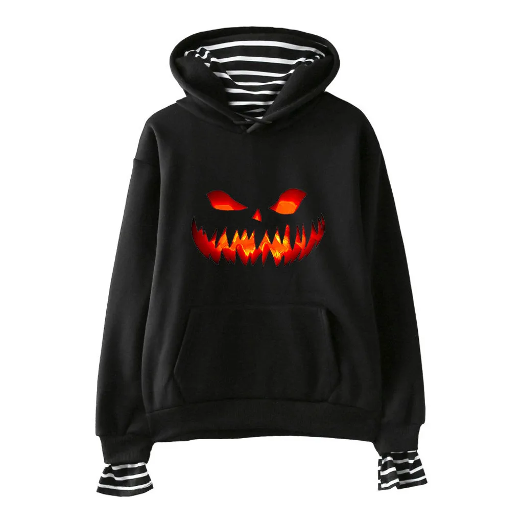 Hoodies Women All Saints' Day 2019 Print Striped Hooded Harajuku Streetwear Hoodie Hoodies And Sweatshirts Women Pullovers