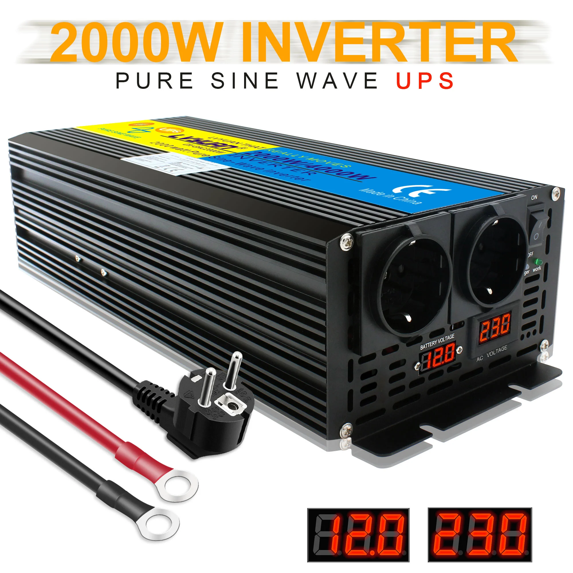 Ups Inverter Pure Sine Wave 2000w/4000w Dc 12v/24v To Ac 220v240v Led