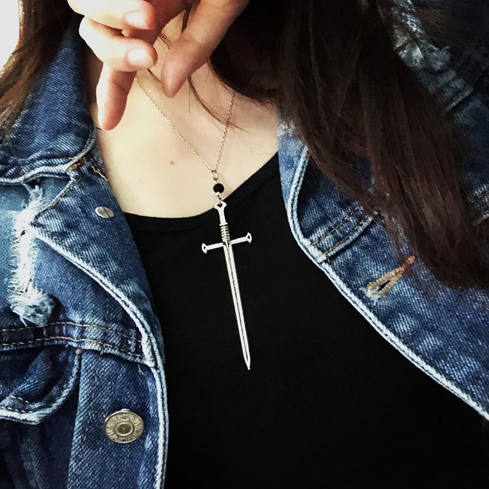 Necklace Sword Pendant Occult Tarot Dark-Jewelry Silver-Color Gothic Women for Vamgoth1573