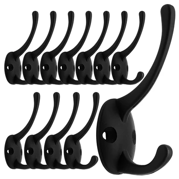 

12 Pack Black Coat Hooks Wall Mounted with Retro Double Hooks Utility Black Hooks for Coat, Scarf, Bag, Towel, Key, Cap