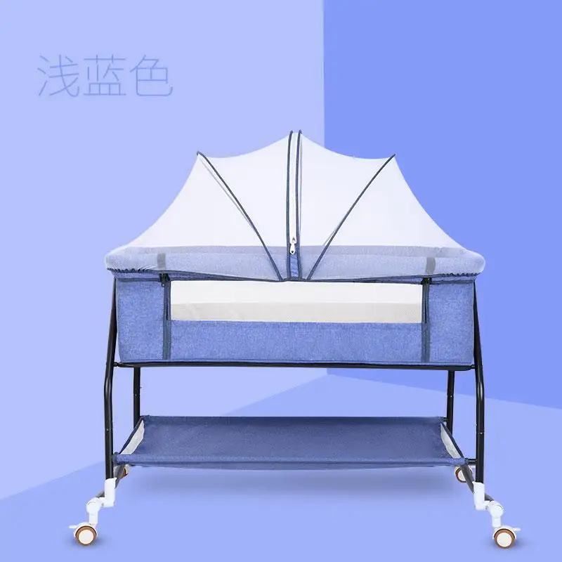 Многофункциональная кровать для новорожденных, сшитая кровать для детей, передвижные складные кровати - Цвет: blue