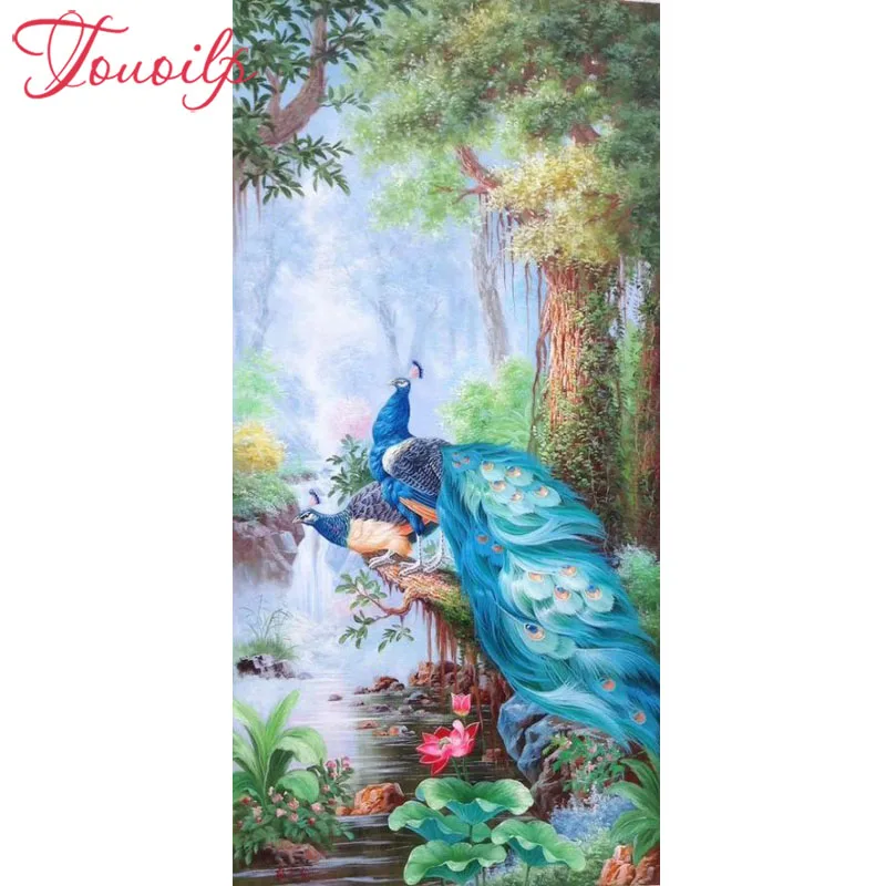 5D DIY spuare&ampround forest waterfall Diamond Painting Peacock lotus 5d Cross Stitch Needlework Home Decorative | Дом и сад