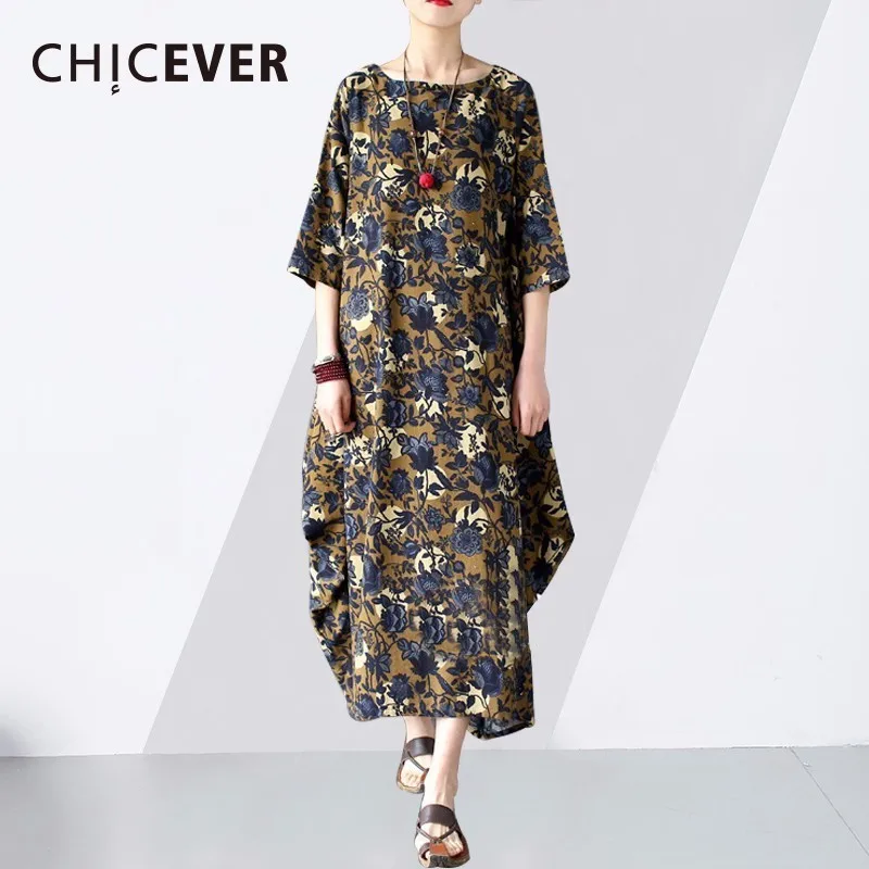 Женское платье с цветочным принтом CHICEVER весеннее круглым вырезом и рукавами три