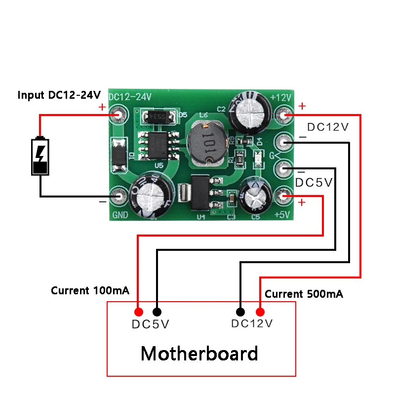 

Switching DC-DC Power Supply Module non-isolated Regulator PCB Input 12-24V Output 12V1A + 5V0.1A for Computer