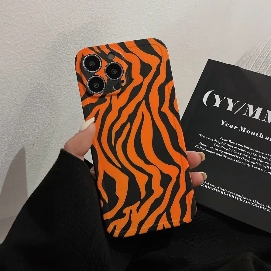 Orange Tiger Stripes Backgroud Per Iphone 7 8P 11 12 11Promax 12Promax X Xsmax Xr 13 13Promax Soft Shell Anticaduta
