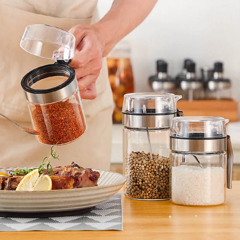 

Seasoning Pot Glass Bottle Condiment Storage Box Salt Pepper Sugar Flavoring Container With PP Lid Kitchen Supplies