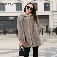 2021 nuevo invierno coreano de abrigo de piel las mujeres de talla grande 4XL piel sintética de visón chaqueta MEDIADOS DE-longitud Abrigo con capucha mujer Parka DH221