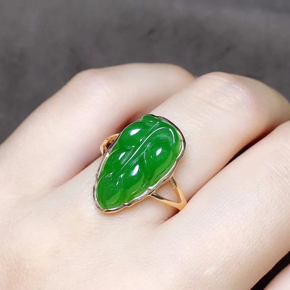 El mejor материал antiguo 18 k oro Hetian jaspe hoja anillo