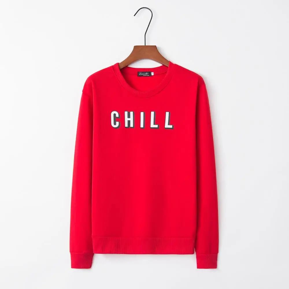 Женская толстовка с надписью CHILL пуловер круглым вырезом Осень зима 2019|women