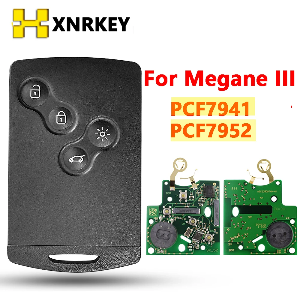 XNRKEY Smart Remote Key For Renault Megane III Scenic 2009 - 2014 433Mhz PCF7952/PCF7941Chip With Blade xnrkey 4 button smart card car key 433mhz pcf7952 chip remote key for renault megane 3 2009 2014