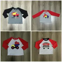 Весенняя футболка для маленьких мальчиков на День святого Валентина, грузовик-экскаватор, хлопковая футболка с надписью «love heart shape» Детская одежда с длинными рукавами