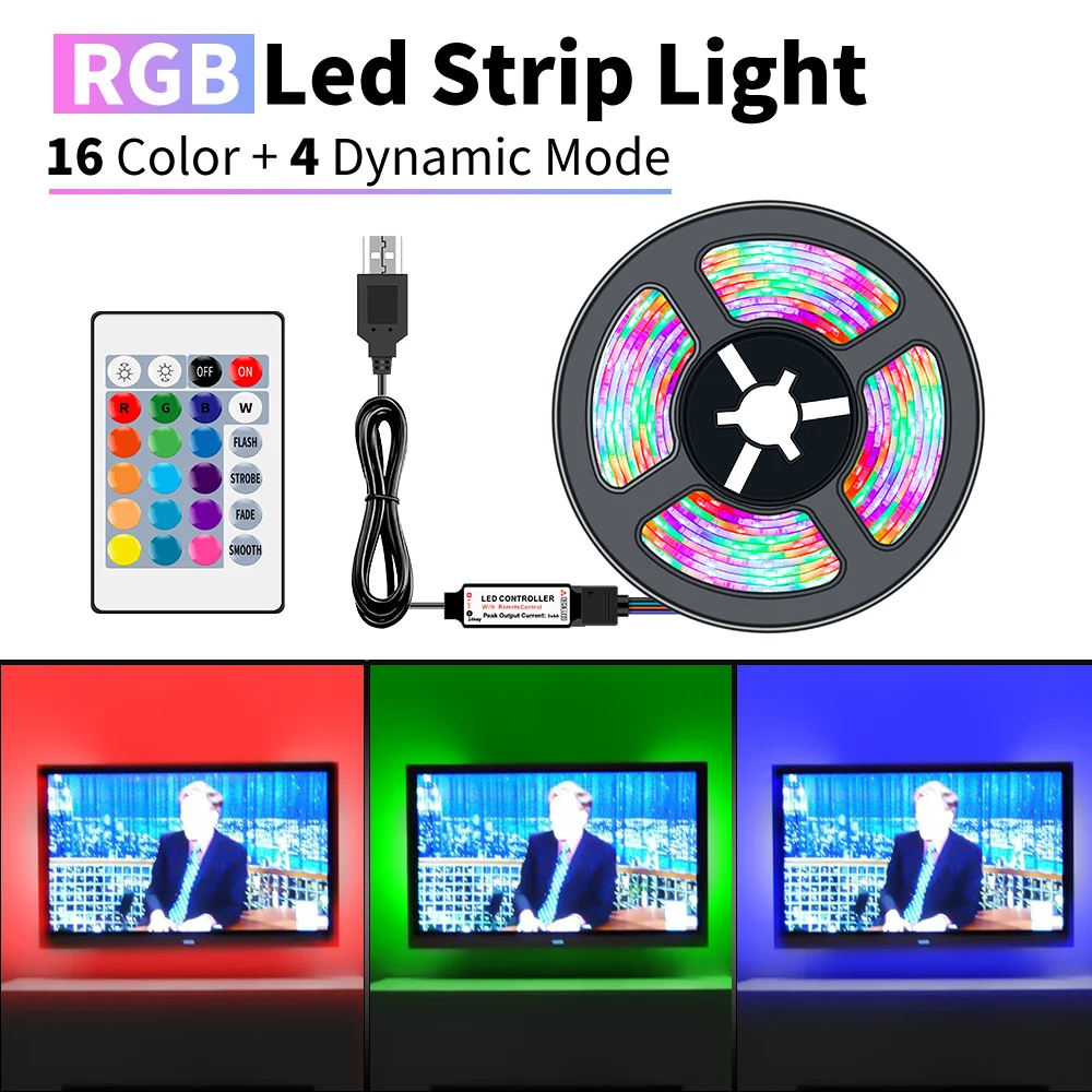 

USB RGB Flexible Lamp LED 5V Light Strip RGB Waterproof Smart Remote Control USB Fita Lamp LED 5m 4m 3m 2m 1m 0.5m Diode Tape