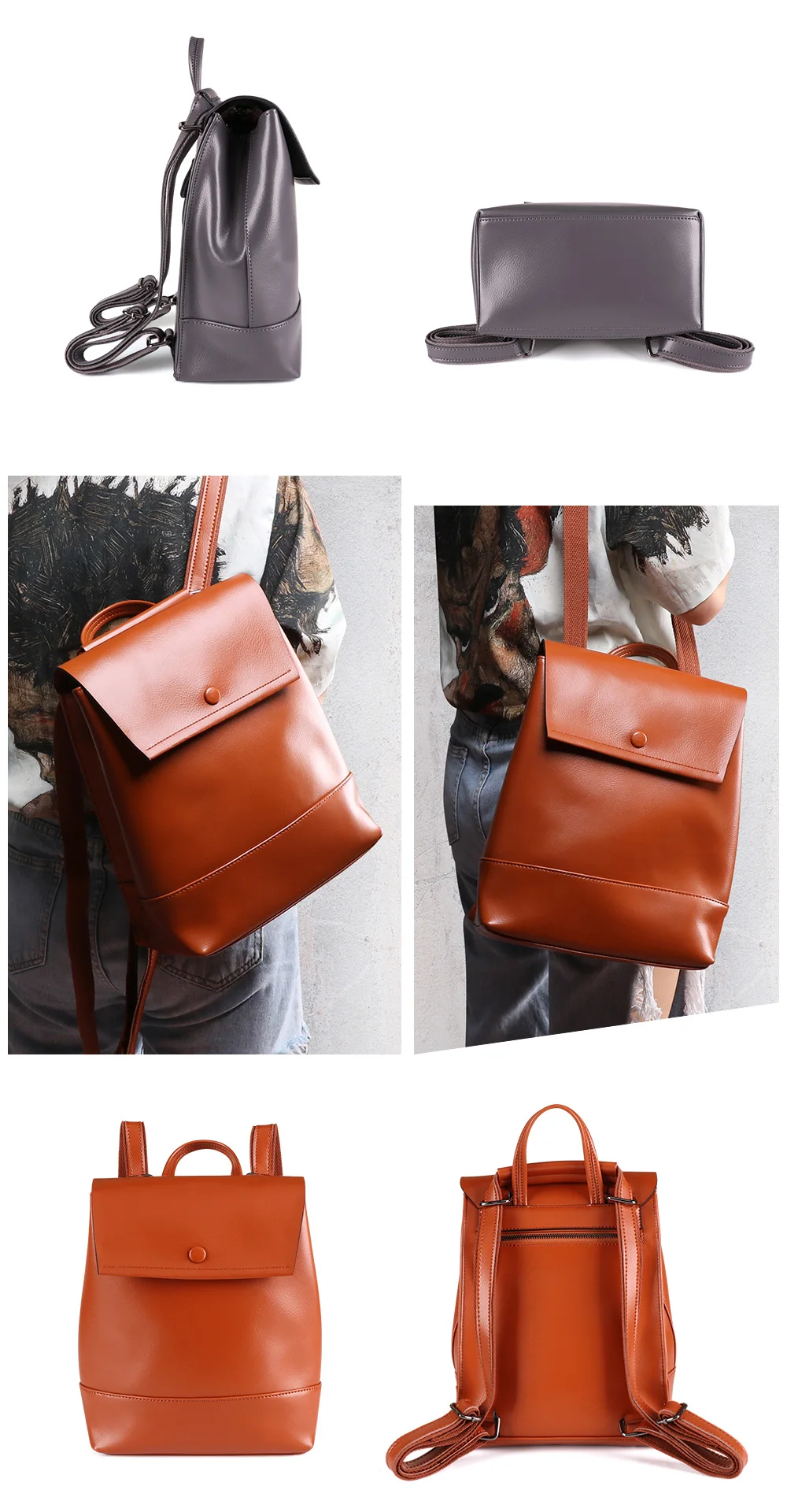 JOGUJOS Cowhide Leather Women Backpacks Knapsack Female Travel Backpack Fashion Shoulder Bag Leather Mochila Daypacks School Bag