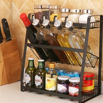 

Creative Multipurpose Storage Rack Kitchen Spice Sauce Storage Cabinet Stand Bedroom Three-layer Storage Racks Stackable