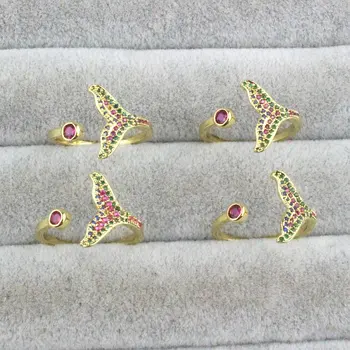 

10pcs/lot Fashion mermaid shape and colorful cz charm ring, adjustable color ring, cz charm jewelry cheap wholesale