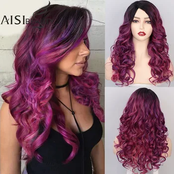 

Aisibeauty Cosplay Wigs for Women Smooth Synthetic Wigs Rainbow Color Pink Long Wavy Wigs Natural Looking Part Division Hair