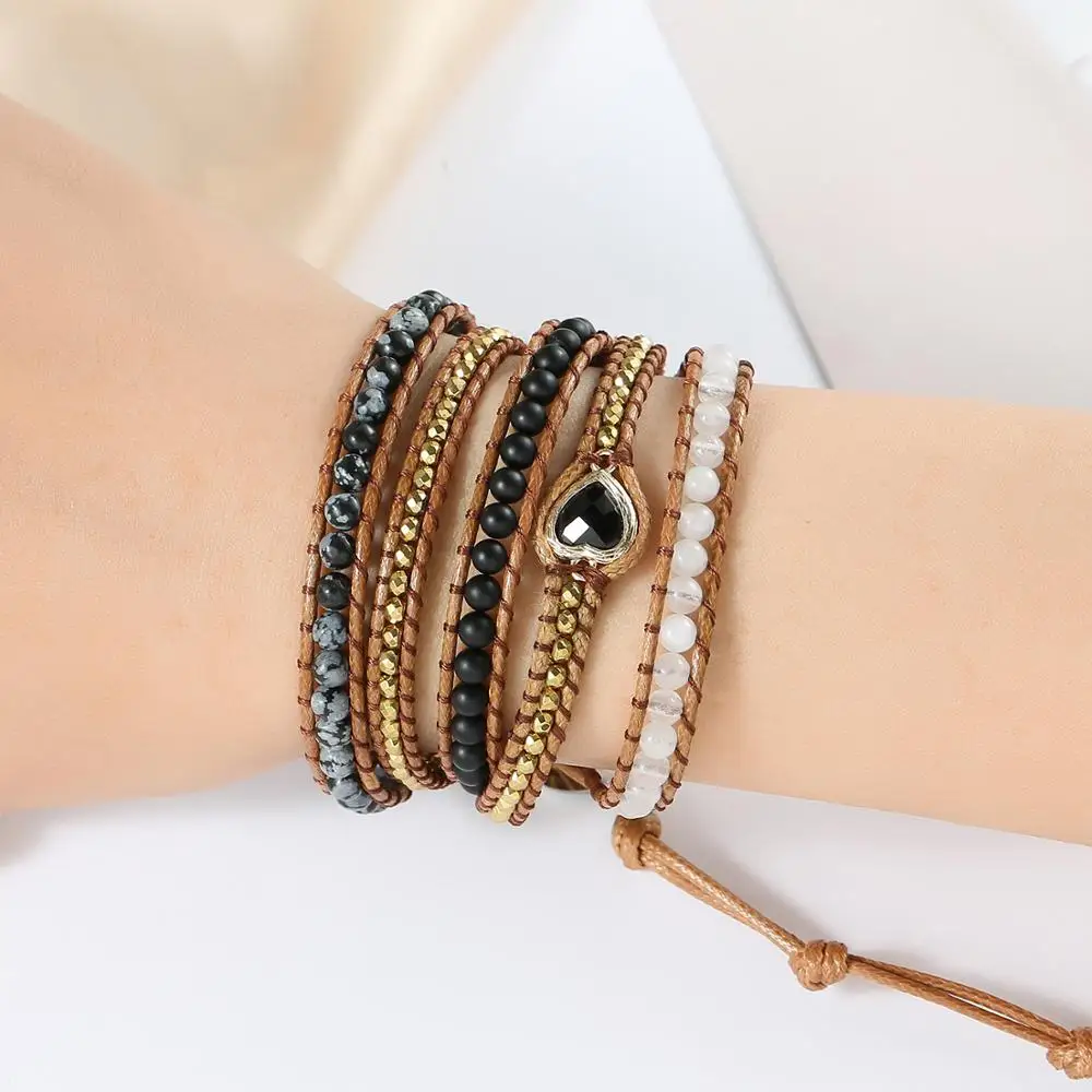 Браслет веревочный Boho из натурального камня для веганов унисекс полудрагоценный