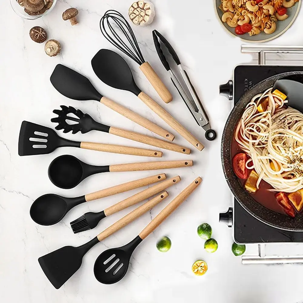 1PC Silicone Cooking Utensils Non stick Kitchenware With Spoon Holder