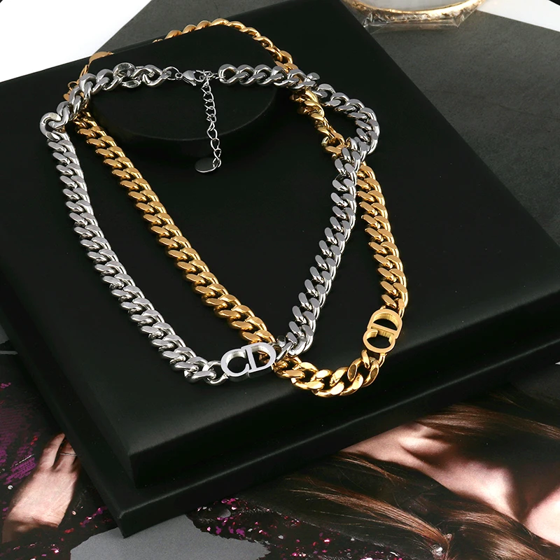Для мужчин и женщин из нержавеющей стали ожерелье цепи толстый каблук с золотыми