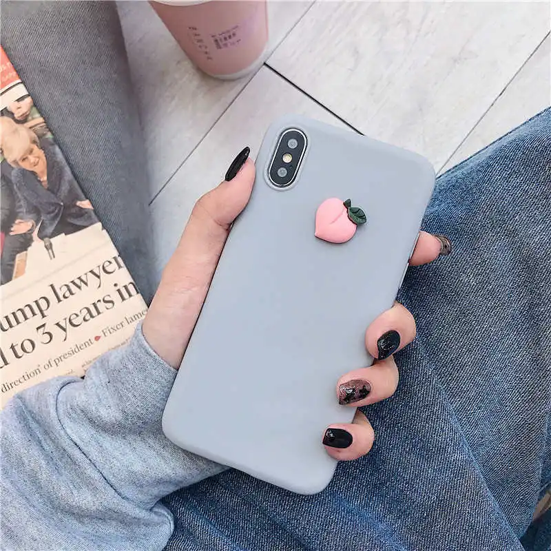 gray peach Милый 3D фрукт банан персик виноград чехол для samsung Galaxy S10 5G S10E S9 S8 plus S7 S6 edge Прекрасный Мягкий ТПУ задняя крышка funda capa - Цвет: gray peach