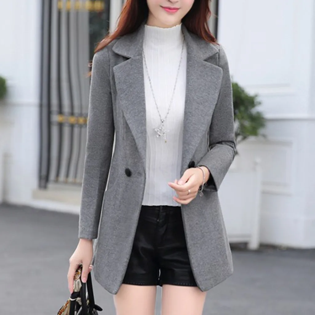 Manteau femme, зимнее пальто для женщин, одноцветное, с принтом, ожерелье, карман, длинный рукав, длинное шерстяное пальто, abrigo mujer casaco feminino