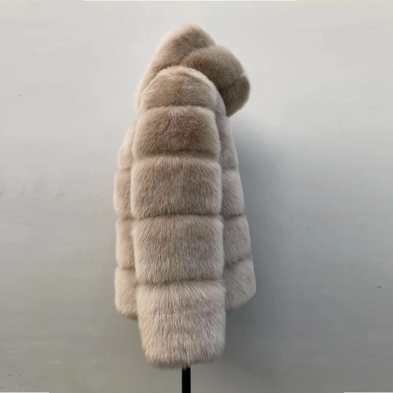 Winter Thick Warm Faux Fur Coat Women Plus Size 6XL Hooded Long Sleeve Faux Fox Fur Jacket Luxury Winter Fur Coats