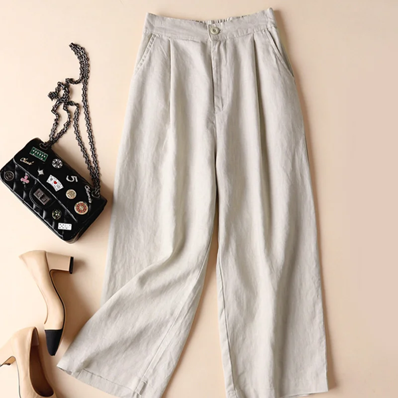 Pantalones de pierna ancha de satén para mujer, pantalón informal, holgado, de cintura alta, liso, Coreano elegante, para verano