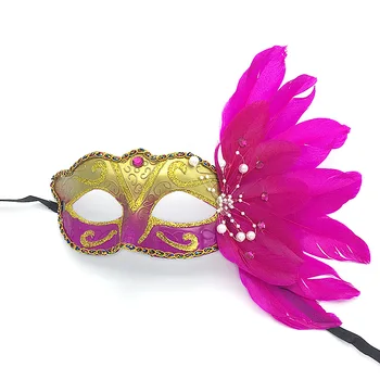 

Fashion Halloween Sexy Venetian Lace Feather Ball Masquerade Mask with Flower Party Eye Masks Masque Venitien