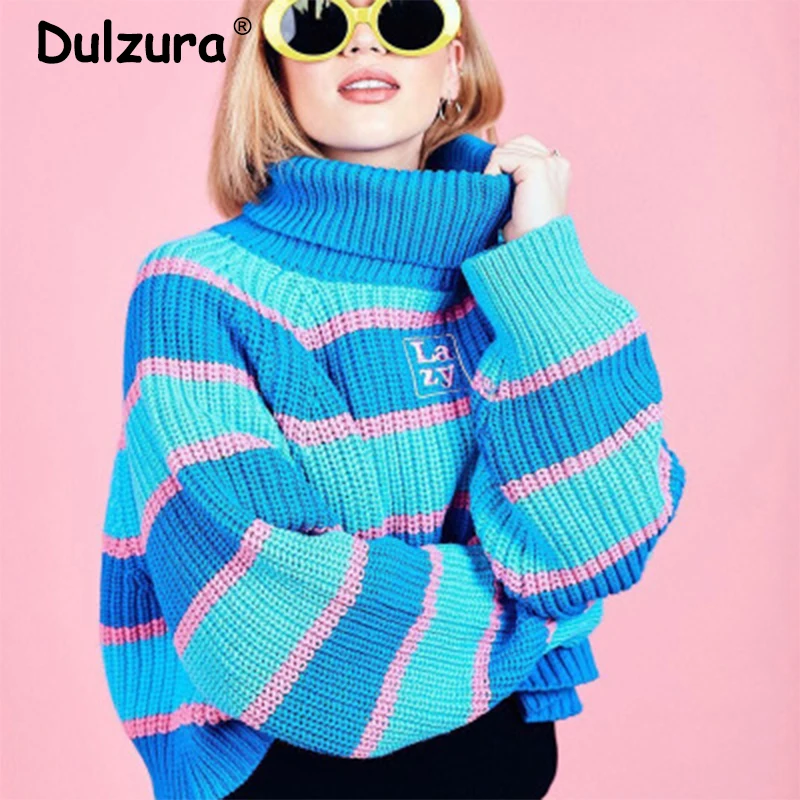 Модный женский свитер с высоким воротом с двойным карманом, Осень-зима, свободный уличный джемпер в ленивом стиле, однотонный вязаный пуловер