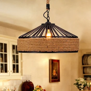 

Vintage Creative Pendant Lamp Hemp Rope Iron Lampshade Shop/Coffee House Pendant Lights Bar